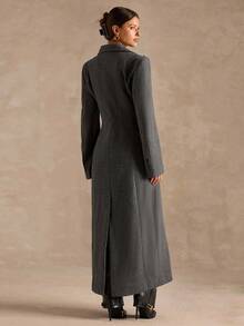 SHEIN BAE 秋冬高级纯色收腰长款大衣 - 深灰色 - 查看 2