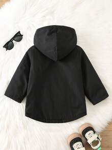 SHEIN 男婴秋冬服装套装，保暖连帽外套，加厚羽绒服，绗缝外套，舒适百搭，时尚经典休闲风，适合室内、户外滑雪、日常穿着、运动、玩耍、派对、节日等场合。男婴冬季外套，男婴黑色外套，男婴抓绒外套，男婴连帽外套，男婴保暖外套。