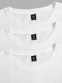 EMERY ROSE 3pcs/Set Plus Size Women's Solid Color Round Neck Basic Short Sleeve T-Shirts - White - View 6