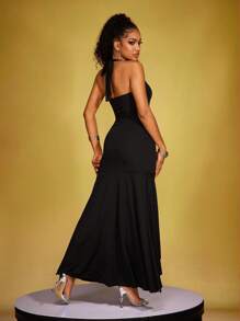 INAWLY Women's Sexy Lace Patchwork Maxi Halter Neck Bodycon Dress