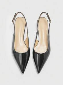 CUCCOO BIZCHIC Women's Pointed Toe Low Heel Flat Slingback Shoes, Simple Versatile Comfortable Black Flats With Backstrap, Suitable For Work And Commute For Christmas - Black - View 2