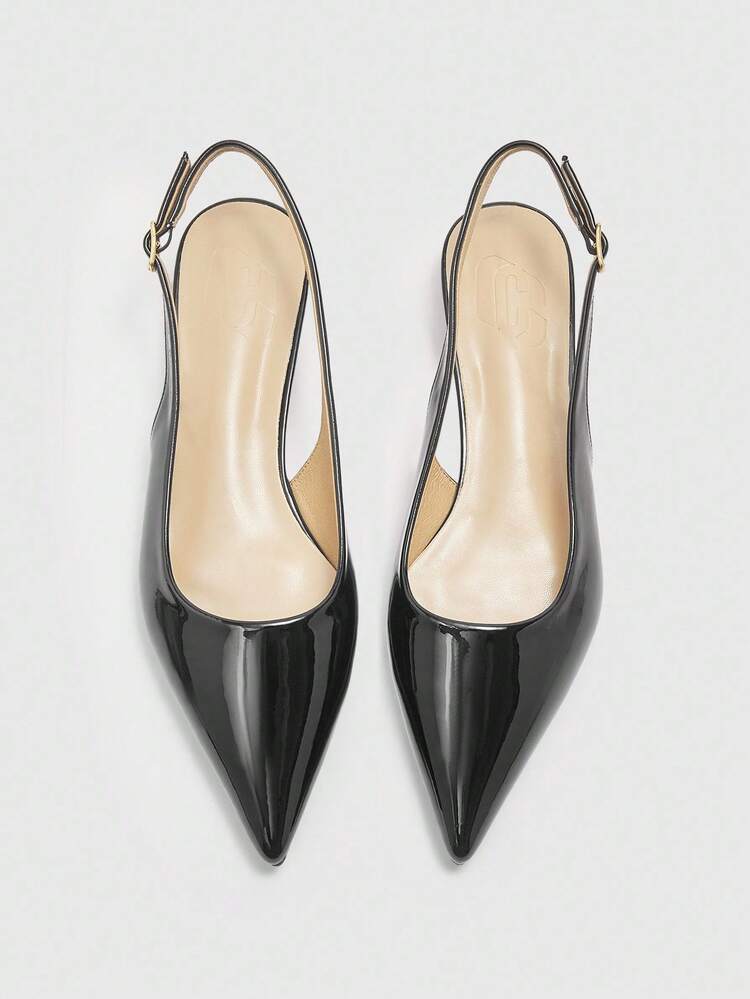 CUCCOO BIZCHIC Women's Pointed Toe Low Heel Flat Slingback Shoes, Simple Versatile Comfortable Black Flats With Backstrap, Suitable For Work And Commute For Christmas Spring Shoes