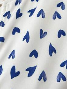Weeklong Jaket Ukuran Besar Warna Putih dengan Motif Hati Biru dan Kantong Resleting, Gaya Kasual untuk Wanita Musim Gugur dan Musim Dingin - MultiWarna - View 3