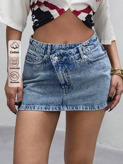 Summer Casual Washed Asymmetrical Waist Denim Mini Skirt Women S Clothes Woman S Summer Clothes Women S Bottoms Women Short Set