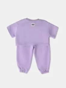 SUMWON Two Piece Sweatshirt Jogger Set Butterfly Detail Crop Top Elastic Waist Pants Wear Spring Fall Outfit - Purple - View 2
