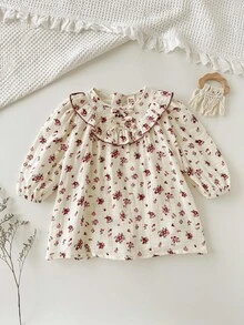 Cozy Pixies 女宝宝休闲度假风格碎花荷叶边装饰灯笼袖宽松连衣裙，春夏秋季 - 彩色 - 查看 4