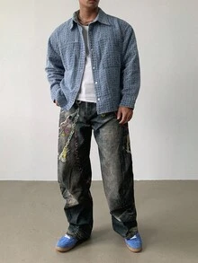 DAZY Camisa de hombre azul con textura de tela, otoño - Azul - Ver 3