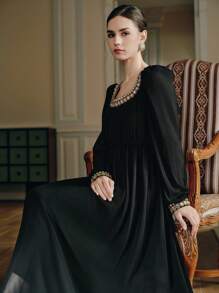 Anewsta Damen elegantes Kleid mit Strass-Verzierung, fließender Schnitt, Herbst