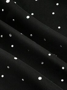 SHEIN MOD Váy lưới đuôi cá thêu ren chắp vá cỡ lớn cạp cao - màu đen - Xem 3