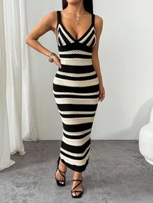 SHEIN PETITE Large Size Spring And Autumn Holiday Crochet Long Sweater Dress - Multicolor - View 5