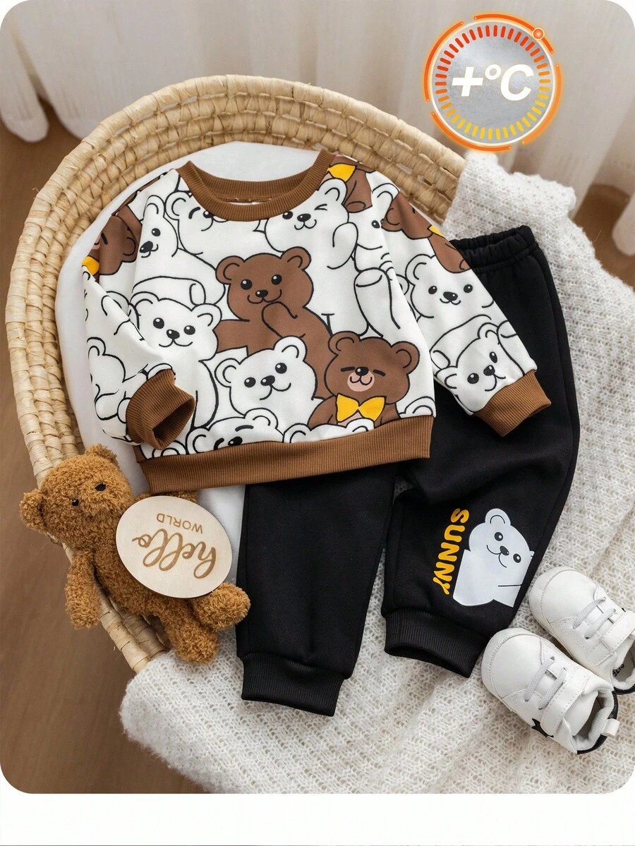 Bộ quần áo nỉ và quần dài họa tiết hoạt hình dễ thương cho bé trai, đa năng cho mùa thu/đông - Nhiều màu - Xem 1