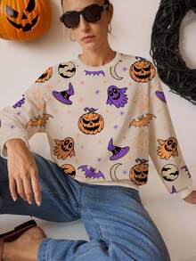 Glamance Threesuture 女士杏色圆领运动衫，适合万圣节和秋季秋季万圣节服装秋季上衣秋季服装万圣节运动衫 - 彩色 - 查看 6