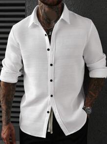 Manfinity CasualCool Áo sơ mi dài tay trơn màu thường ngày dành cho nam - trắng - Xem 5