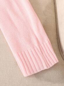 SHEIN Tween Girl Loose Casual Minimalist Comfortable Round Neck Pullover Sweater With Bow Design Fall Winter - Baby Pink - View 4