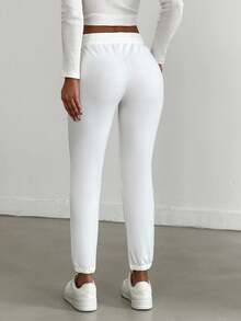 EURMUSE Casual Solid Color Drawstring Waist Jogger Pants - White - View 2