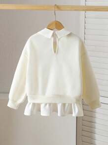 SHEIN Young Girl Letter Print Color Block 2 In 1 Thermal Lined Casual Crew Neck Long Sleeve Sweatshirt, Autumn/Winter Fall - Apricot - View 2