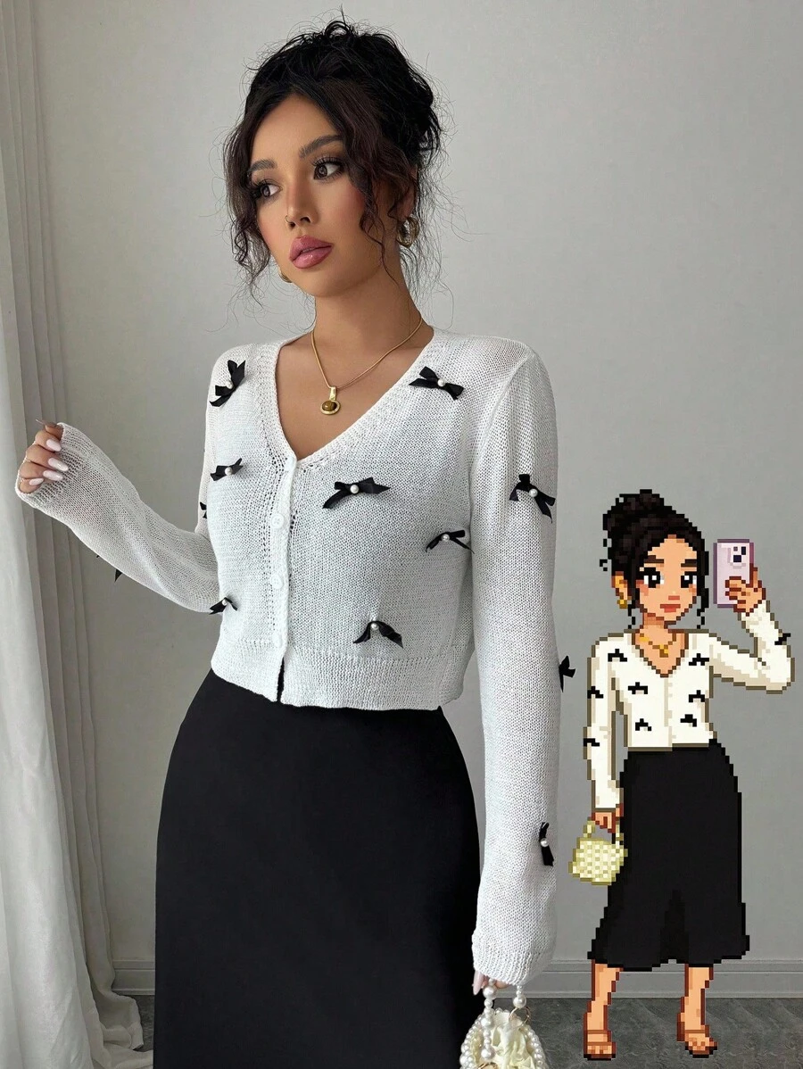 Chiquease 女款蝴蝶结装饰休闲轻便开衫 - 彩色 - 查看 1