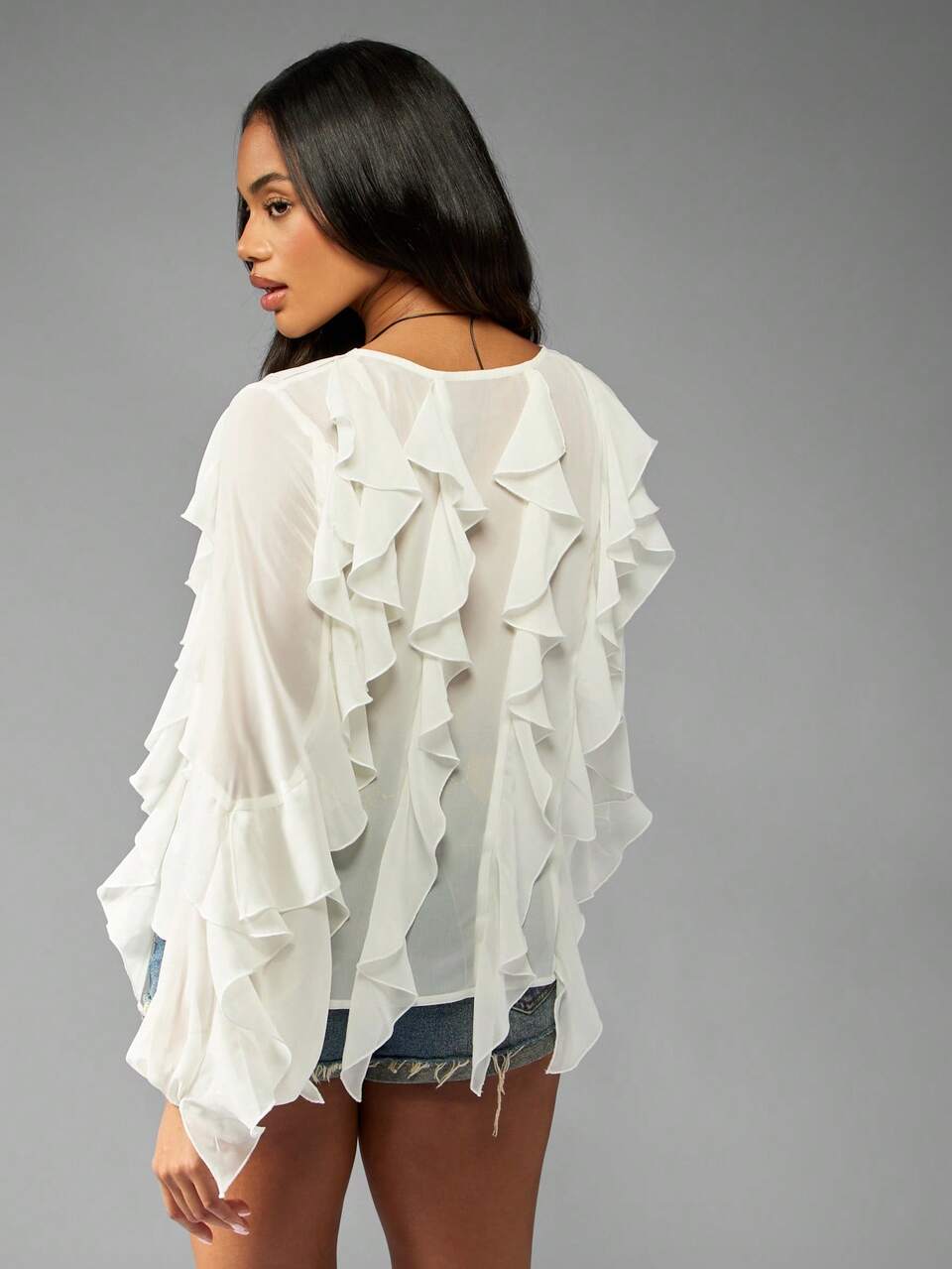 MISSGUIDED Ruffle Front Chiffon Blouse With Dramatic Sleeves