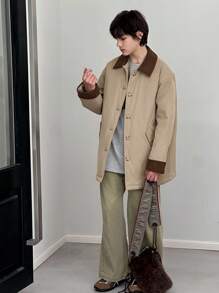 DAZY Youth (Boys) Contrast Color Padded Coat, Fall - Khaki - View 2