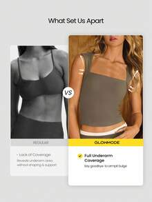 GLOWMODE FeatherFit™ Full Underarm Hip Length Square Neck Basic Tank Top Low Impact Yoga Pilates Studio Daily Removable Cups Fall Winter