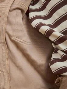 Loomiva 1pc Young Boys' Casual, Comfortable, Fashionable, Practical, Cute, Soft, Thick Corduroy Fabric Long Jacket, Suitable For Daily Wear, School, Outings, Sports, Autumn/Winter