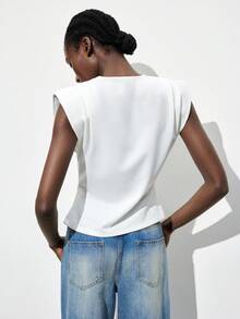 Maija Áo hai dây cổ chữ V có đệm vai dành cho nữ, phù hợp mặc khi đi làm, đi làm và mặc thường ngày - trắng - Xem 3