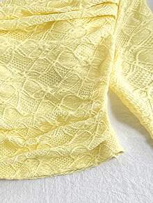 SHEIN 青少年女孩修身休闲简约舒适露肩喇叭袖长袖T恤 - 黃色 - 查看 4