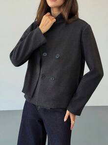 Aloruh Mantel Wanita Minimalis Serbaguna dengan Kerah Pita, Dapat Dibalik, dan Saku, Warna Abu-abu untuk Musim Gugur/Dingin - Dark Grey - View 8