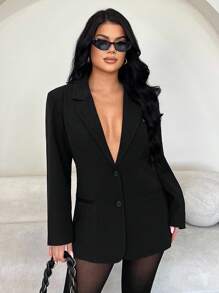 SHEIN SXY Plus Size Women Minimalist Elegant Refined Black Plus Size Blazer Jacket, Suitable For Casual Outings, Commuting, Party, Date, Formal Occasions, Versatile Autumn/Winter Outerwear,Suitable For High Street,Urban,Sexy Office Siren Coquettish,Cruise Attire,Commuting,Business,Retro,Vintage,Party,Resort,Outing,Old Money,Richly Layered,Date Night,Gathering,Minimalism,Birthday,Formal Event,Gyaru,Ibiza,Nashville,Break,Modest,Chic,Casul,Shopping, Streetwear,Going Out,Coquette,Flatter The Figure - Black - View 3
