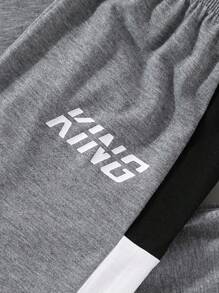 SHEIN 年輕男孩時尚極簡三色印花短袖運動T恤和短褲套裝，夏季 - 彩色 - 查看 5