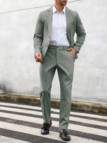 Manfinity Mode 男士纯色翻领长袖西装外套和裤子套装