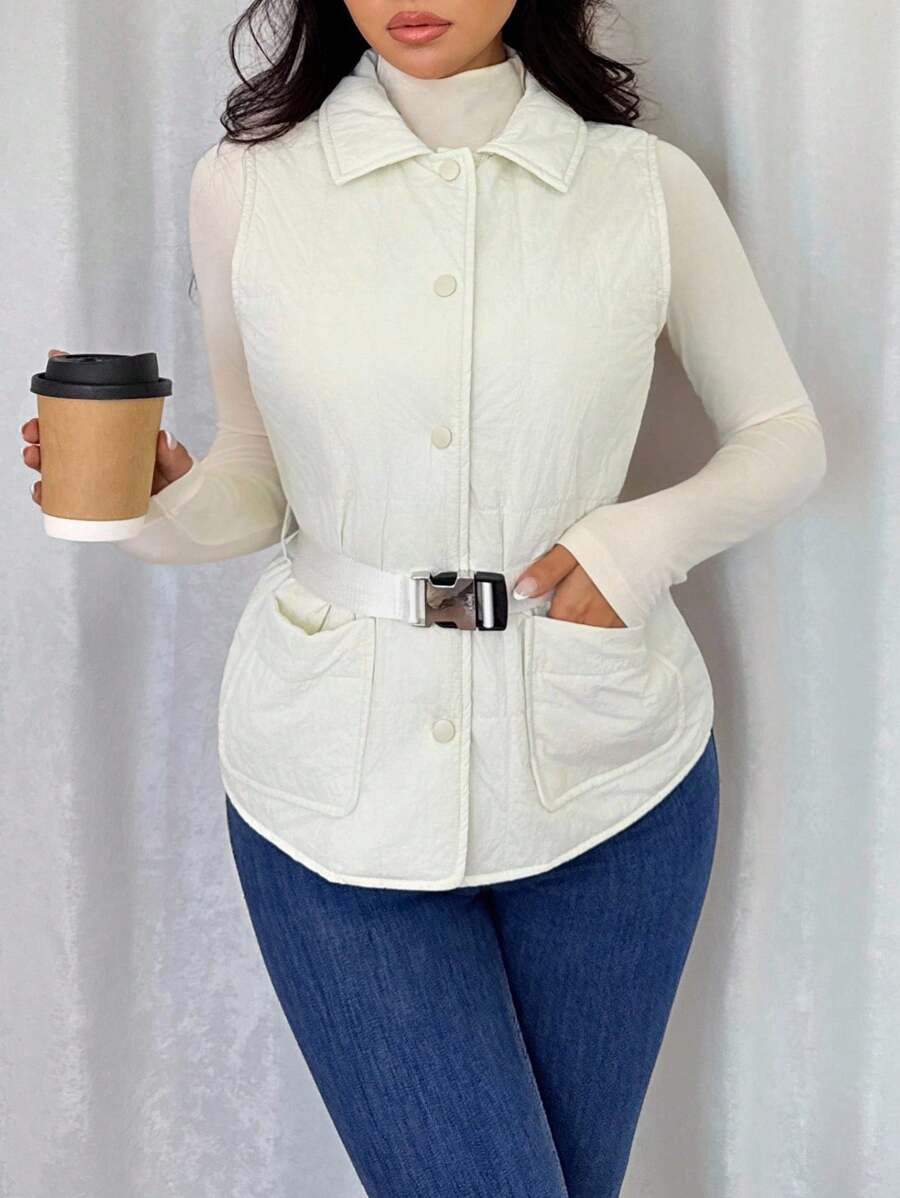 Rafferiza Islaluna Damen leichte gesteppte Taillenjacke, Herbst Damen gesteppte Weste - Aprikosenfarben - Übersicht 1