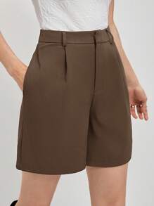 BizChic Women's Loose Casual Shorts With Slant Pockets, Solid Color (No Belt), Chic And Elegant For Urban Commute, Daily Wear, Romantic 90s Retro, Suitable For Christmas, New Year, Valentine's Day, Party, Beach, Graduation, Fashion, Carnival, Holiday, Wedding Guest, Brunch, Airport, Multi-Occasion - Brown - View 5
