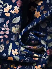 EMERY ROSE Floral Pattern Women's Blue Casual Shirt, Suitable For Summer Chic Blouses For Women