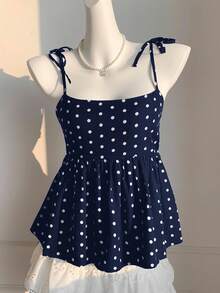 Comfortcana 女士白色编织圆点吊带背心 - 藏蓝色 - 查看 5