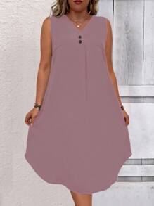 EMERY ROSE Đầm Maxi Không Tay Cổ Chữ V Màu Trơn Size Lớn Thường Ngày Mùa Hè Cho Nữ - Màu tím - Xem 5