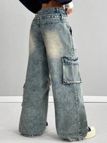 Coolane Women's Cargo Rapper Washed Grunge Jeans