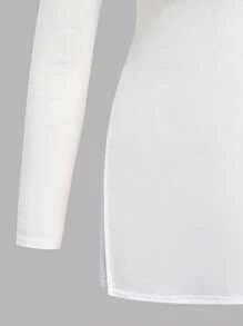 SHEIN Conjunto de camiseta de manga larga con cuello redondo y pantalones cómodos y minimalistas para adolescentes - Blanco - Ver 6