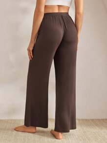 Ocili 休闲纯色家居服长裤，舒适阔腿瑜伽裤，秋冬款 - 咖啡棕 - 查看 2