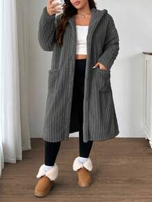 SHEIN EZwear 加大码深灰色双面羊毛夹克 - 深灰色 - 查看 10