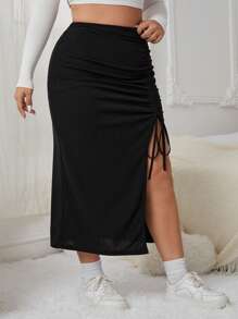 SHEIN EZwear Plus Drawstring Split Thigh Skirt - Multicolor - View 5