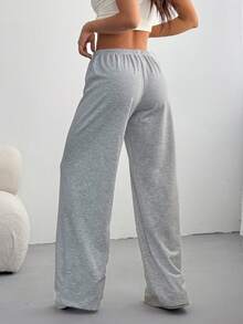 SHEIN EZwear 女式休闲抽绳腰宽松运动裤，适合日常穿着和返校季，印有数字 23 - 淺灰色 - 查看 2