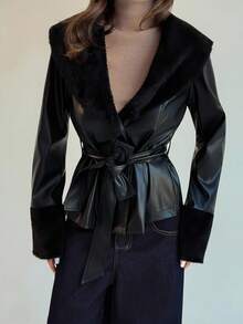 Aloruh 时尚百搭的秋冬通勤羊毛夹克 - 黑色 - 查看 5