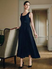 Anewsta 女士优雅玫瑰刺绣镂空无袖连衣裙，现代别致，秋季