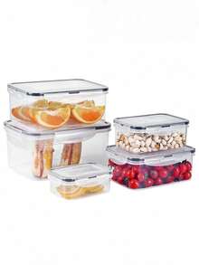 SHEIN 8 件多尺寸透明食品储存容器，带密封盖 - 适用于水果、蔬菜、意大利面等 - 可微波加热、可重复使用的聚丙烯厨房储存工具、厨房储存 | 时尚储存设计 | 可微波加热容器、学校用品 - 無色 - 查看 6