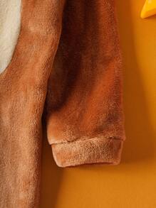 TOM & JERRY X SHEIN 小男孩棕色可爱小老鼠杰瑞刺绣图案立体耳朵早教快乐连帽角色扮演服装，适合秋冬季、万圣节和派对