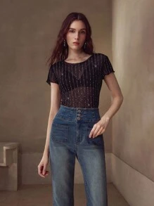 MOTF PREMIUM WOMEN'S VINTAGE HIGH WAIST WASHED FLARE LEG JEANS, AUTUMN - Blue - View 6