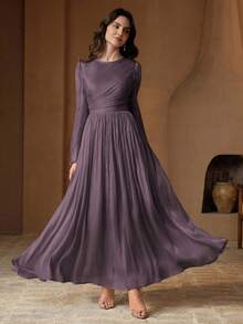 Anewsta Women's Long Sleeve Dress, Elegant & Versatile For Commuting, Spring/Autumn - Bold Plum - View 4