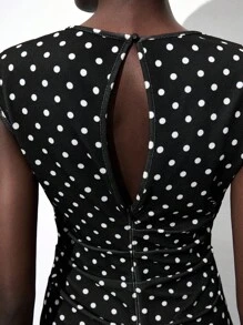 Maija 女式波尔卡圆点露背修身无袖连衣裙，都市商务休闲海滩度假音乐节服装，适合万圣节、圣诞节、派对，优雅连衣裙 - 黑色 - 查看 3
