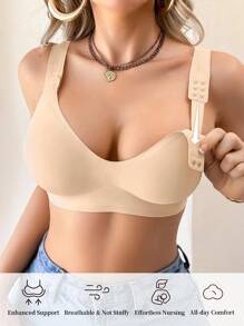 SHEIN 1 pieza Sujetador cómodo y casual de estilo minimalista, de unicolor, con costuras invisibles, tirantes ajustables, con soporte y almohadillas desmontables, sin aros para mujeres - Albaricoque - Ver 3